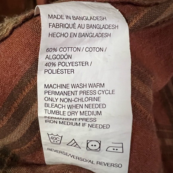 Bass Burnt Orange Plaid Flannel Button Down Shirt - Picture 9 of 10